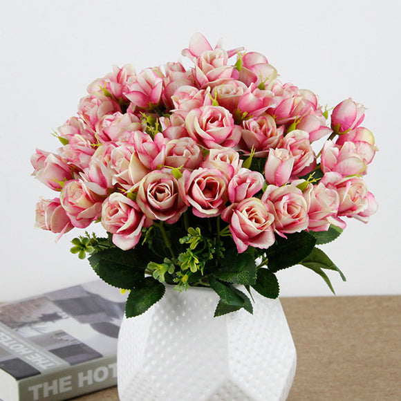 15 Heads Rose Artificial Flower Bunch For Wedding Bouquets Home Decorations Party Arrrangements