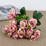 15 Heads Rose Artificial Flower Bunch For Wedding Bouquets Home Decorations Party Arrrangements