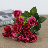 15 Heads Rose Artificial Flower Bunch For Wedding Bouquets Home Decorations Party Arrrangements