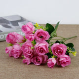 15 Heads Rose Artificial Flower Bunch For Wedding Bouquets Home Decorations Party Arrrangements