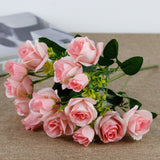 15 Heads Rose Artificial Flower Bunch For Wedding Bouquets Home Decorations Party Arrrangements