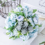 Artificial Flower Bouquet Hydrangea Roses Lavender With Leaves Silk Materials Fake Flowers For Parties Wedding Tables Home Decors