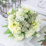 Artificial Flower Bouquet Hydrangea Roses Lavender With Leaves Silk Materials Fake Flowers For Parties Wedding Tables Home Decors