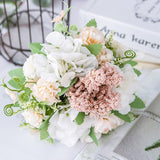 Artificial Flower Bouquet Hydrangea Roses Lavender With Leaves Silk Materials Fake Flowers For Parties Wedding Tables Home Decors