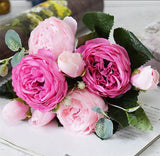 Artificial Peony Flower Bouquet Silk Material Artificial Flowers For Weddings and Parties Home Decors Fake Flowers